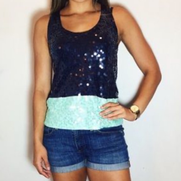 J.Crew Navy & Mint Sequin Tank - Picture 4 of 4
